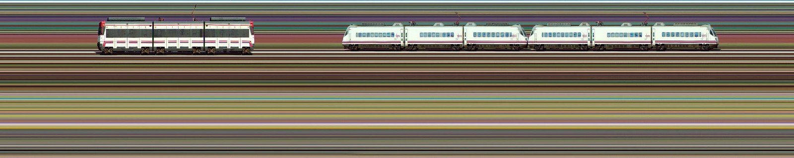 Jay Mark Johnson, VALENCIA TRAINS #1, 2008 Valencia ES
archival pigment on paper, mounted on aluminum, 40 x 180 in. (101.6 x 457.2 cm)