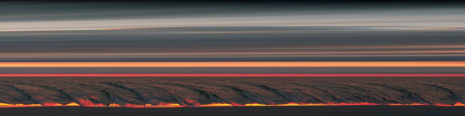 Jay Mark Johnson, FORT DE SOTO SUNSET WAVES #36, 2013 Fort De Soto, FL
archival pigment on paper, mounted on aluminum, 40 x 160 in. (101.6 x 406.4 cm)