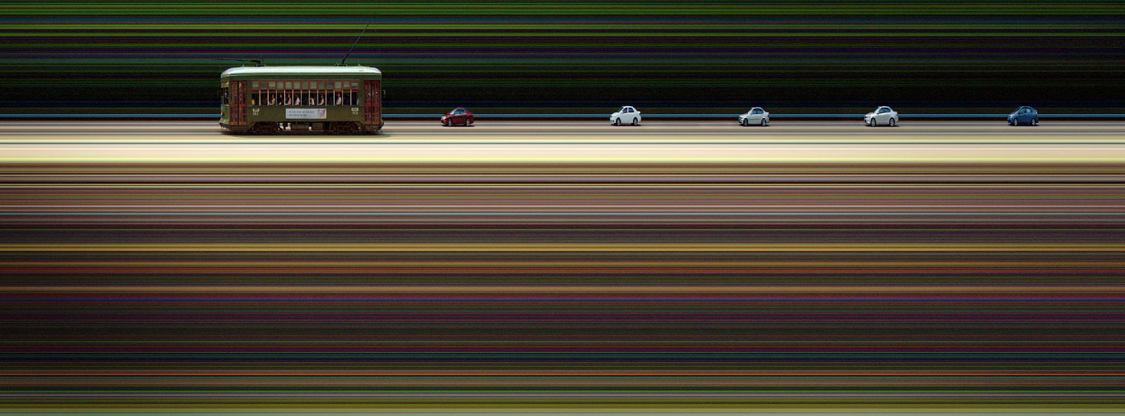 Jay Mark Johnson, UPTOWN STREETCAR, 2010 New Orleans LA
archival pigment on paper, mounted on aluminum, 40 x 132 in. (101.6 x 335.3 cm)