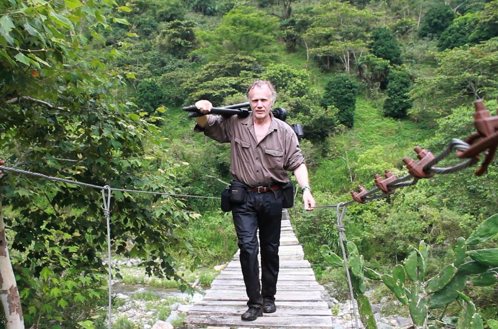 JMJ crossing cable bridge to waterfall Mexico 5
