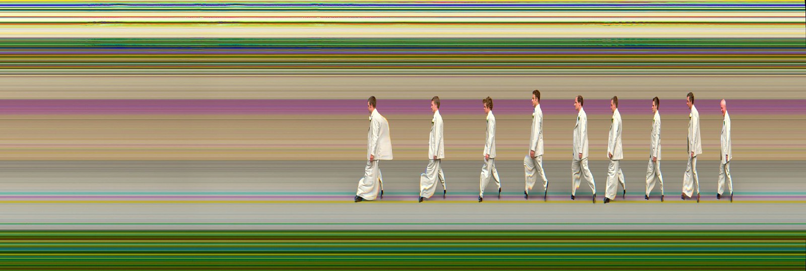 Jay Mark Johnson, WEDDING CAROLINE MEN, 2007 Cincinatti OH
archival pigment on paper, mounted on aluminum, 40 x 96 in. (101.6 x 243.8 cm)